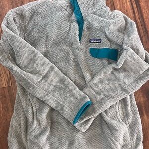 Patagonia Gray and Blue Zip Up Sweater